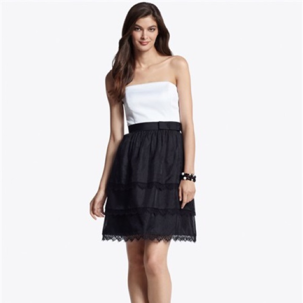 WHBM Strapless Ivory w/ Black Silk Skirt with Lace
